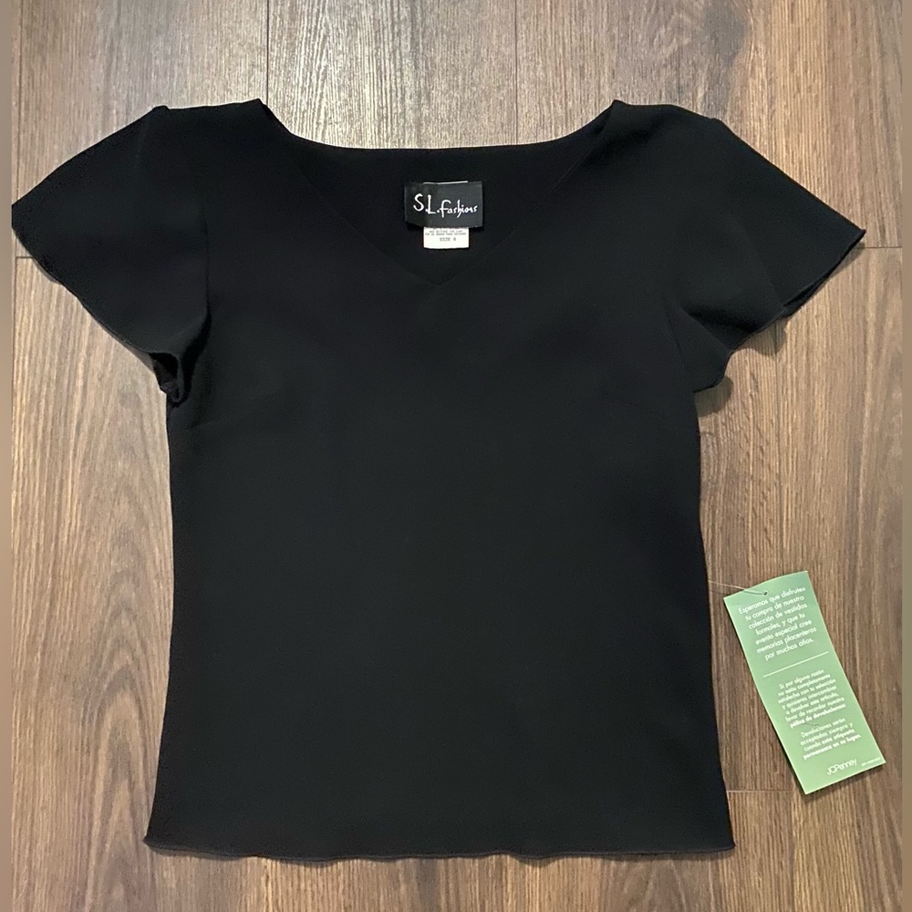 NWT Women’s S.L. Fashions Black V Neck Blouse 6